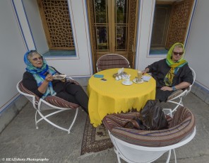Ros and Mac taking afternoon tea at the Abbasi Hotel, Esfahan