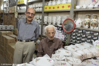 The very interesting old man and his offsider- son maybe? - at a ceramic ware shop, Grand Bazaar, Kashan