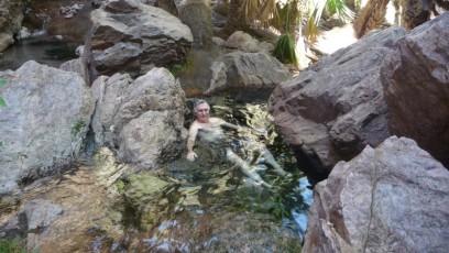 Chris in the warm pool at Zebedee Springs